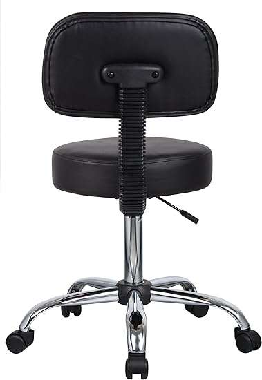 Boss Office Products Be Well Medical Spa Stool with Back in Vinyl, Black