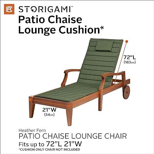 Classic Accessories Storigami Water-Resistant 72 x 21 Inch Chaise Lounge Cushion, Heather Fern, Patio Cushion