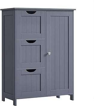 VASAGLE Bathroom Floor Storage Cabinet, Bathroom Cabinet Freestanding, with 3 Large Drawers and 1 Adjustable Shelf, 11.8 x 23.6 x 31.9 Inches, Grey UBBC049G01