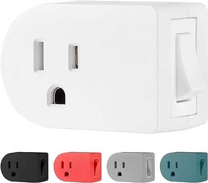 Cordinate Grounded Outlet On/Off Power Switch, 3 Prong, Plug in Adapter, Easy to Install, for Indoor Lights and Small Appliances, Energy Saving, White, 2 Pack, 54670
